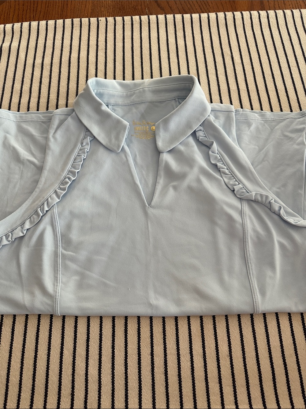 Lilly Pulitzer Light Blue Ruffle Trim sleeveless Luxletic polo top